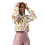 Women’s cropped windbreaker Fashion Watercolor Floral Rose Yellow and Pink Summer Rose Women's Cropped Windbreaker