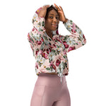 Women’s cropped windbreaker Floral Pattern Flower with Butterfly Summer Rose Women's Cropped Windbreaker