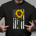 Scotstee Shop - American Flag Art Sunflower Flip Flop Hippie Apparel Women Sunflower 4th Of July Shirt