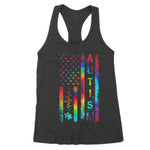American Flag Autism Awareness Teacher Mom Support Tie Dye Women's Tank Top autism awareness shirts - Scotstee Shop