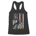 American Flag Autism Mom Dinosaur Awareness Autistic Women's Tank Top autism awareness shirts - Scotstee Shop