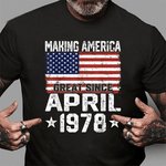 April 1978 American Flag Over 43rd Birthday Gifts Over 43 Years Old Birthday Shirt Vintage 1978 Shirt - Scotstee Shop