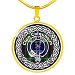 Colquhoun Tartan Gold Circle Necklace,Gold Necklace,Gold Necklace For Women,Necklaces Jewelry For Women,Silver Circle Necklace,Silver Necklace,Sterling Silver Necklace,Tartan Crest Circle Necklaces,tartan jewelry necklace,tartan necklaces,tartan plaid necklace