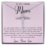Gift For Mom From Son To My Caring Mum Necklace, Gift For Mother's Day Jewelry Mother's Day CZ Cross Necklace