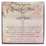 To My Boyfriend's Beautiful Mom Necklace - The Boy You Raised Into An Incredible Man - Necklace Gift For Boyfriend's Mom, Mother's Day Necklace Mother's Day CZ Cross Necklace