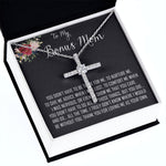 To My Bonus Mom Necklace, Thank You For Everything Mother's Day Gift For Mom Mother's Day CZ Cross Necklace