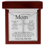 To My Loving Mom Necklace You're The World Necklace Gift For Mom From Son Mother's Day CZ Cross Necklace