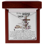 Mom Necklace Gift, To My Badass Mom Necklace, Funny Gift For Mom On Mother's Day Necklace Mother's Day CZ Cross Necklace