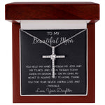 To My Beautiful Mom Necklace, Thank You For Never Ending Love From Daughter, Necklace Gift For Mom Mother's Day CZ Cross Necklace