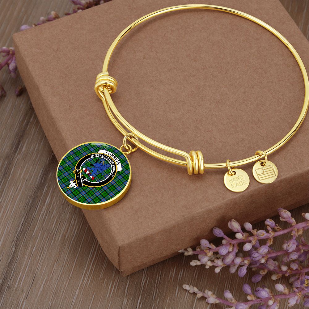 Scotstee Shop Jewelry Forsyth Clan Scotland Tartan Plaid Charm Circle Bangle Bracelet Jewelry Gift  For Women