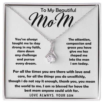 To My Beautiful Mom Necklace The Best Mom Anyone Could Wish For, Mother's Day Gift Necklace Mother's Day Alluring Beautiful Necklace