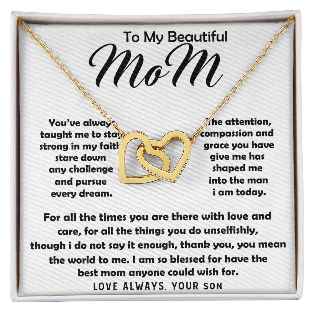 To My Beautiful Mom Necklace The Best Mom Anyone Could Wish For, Mother's Day Gift Necklace Mother's Day Interlocking Hearts Necklace