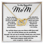 To My Beautiful Mom Necklace The Best Mom Anyone Could Wish For, Mother's Day Gift Necklace Mother's Day Interlocking Hearts Necklace
