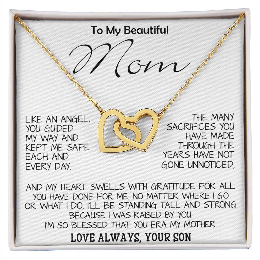 To My Beautiful Mom - I'm So Blessed That You Are My Mother - Love Your Son, Mother's Day Necklace Mother's Day Interlocking Hearts Necklace