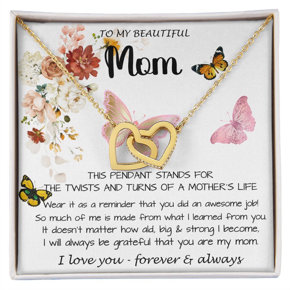 Mom Necklace Gift - To My Mom - Twists & Turns Gift Set Mom Necklace Mother's Day Interlocking Hearts Necklace