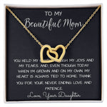 To My Beautiful Mom Necklace, Thank You For Never Ending Love From Daughter, Necklace Gift For Mom Mother's Day Interlocking Hearts Necklace