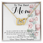 To Mom - From Bonus Daughter - Woman Like No Other Mother's Day Necklace Mother's Day Interlocking Hearts Necklace