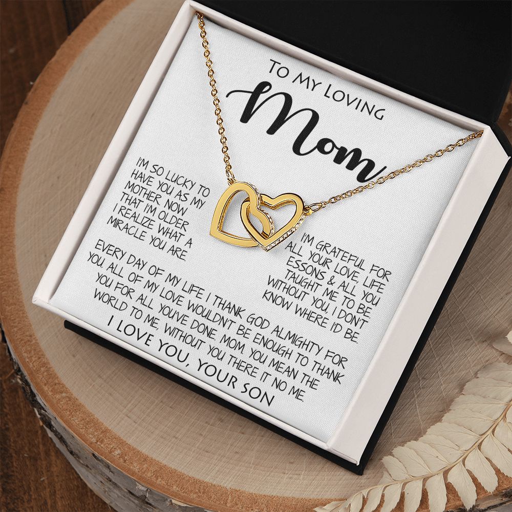 To My Loving Mom Gift for Mother Necklace Sentimental Mothers Day Thoughtful Present From Son Mother's Day Interlocking Hearts Necklace