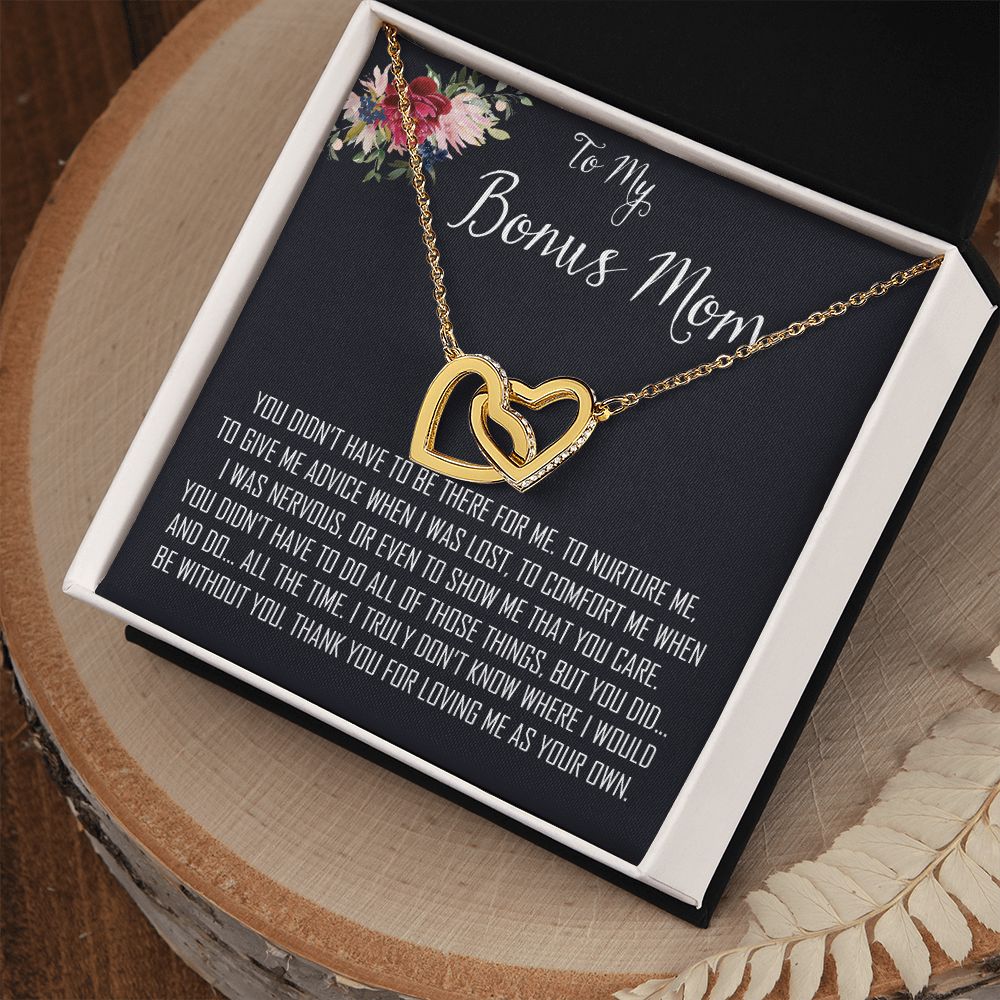 To My Bonus Mom Necklace, Thank You For Everything Mother's Day Gift For Mom Mother's Day Interlocking Hearts Necklace