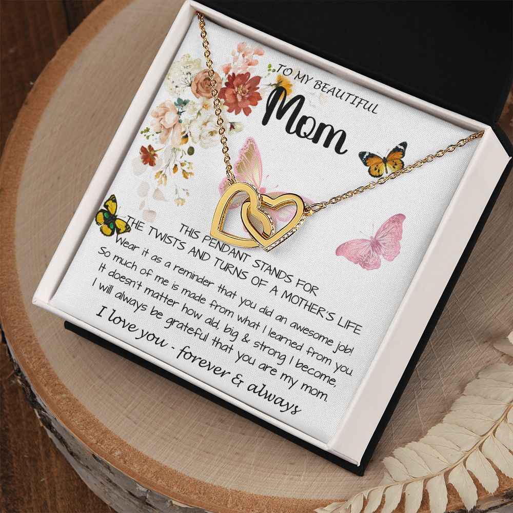 Mom Necklace Gift - To My Mom - Twists & Turns Gift Set Mom Necklace Mother's Day Interlocking Hearts Necklace