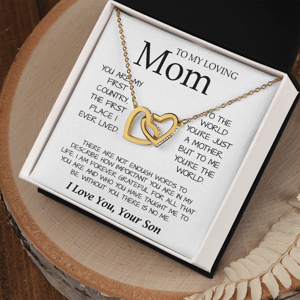 To My Loving Mom Necklace You're The World Necklace Gift For Mom From Son Mother's Day Interlocking Hearts Necklace