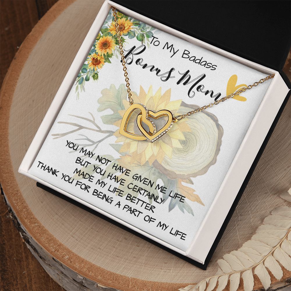 Stepmom Necklace, To My Badass Bonus Mom Gift Neckalce, Gift For Stepmom, Stepmother, Second Mom Necklace Mother's Day Interlocking Hearts Necklace