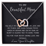 To My Beautiful Mom Necklace, Thank You For Never Ending Love From Daughter, Necklace Gift For Mom Mother's Day Interlocking Hearts Necklace