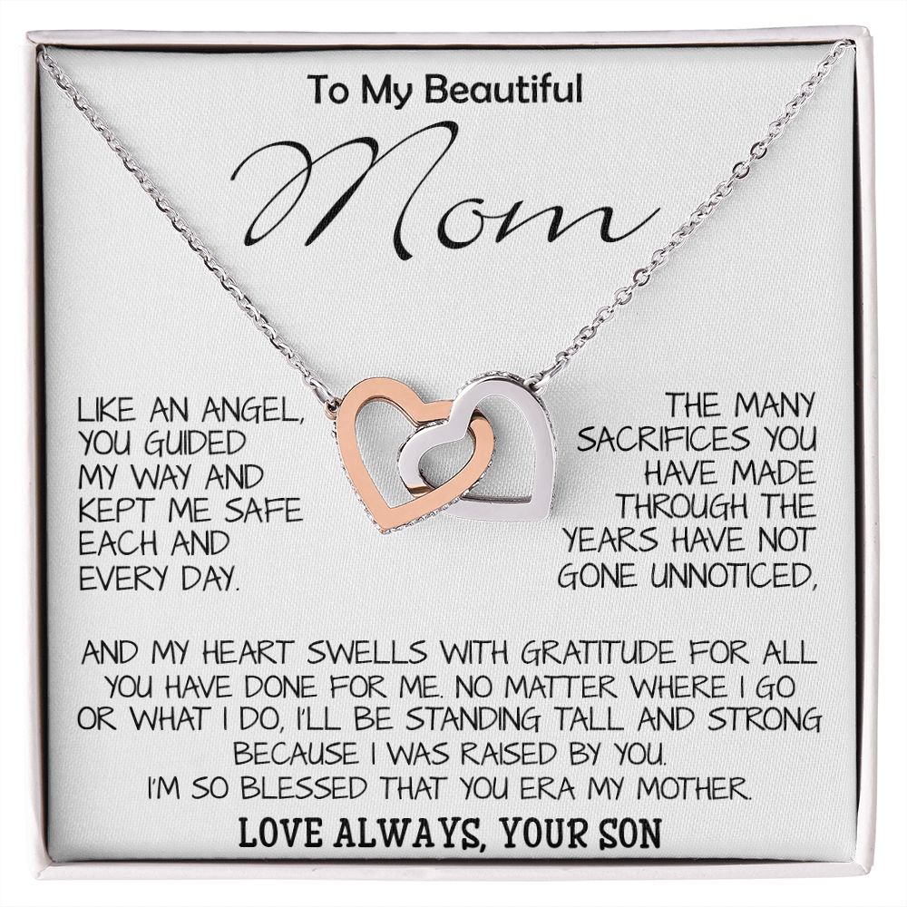 To My Beautiful Mom - I'm So Blessed That You Are My Mother - Love Your Son, Mother's Day Necklace Mother's Day Interlocking Hearts Necklace