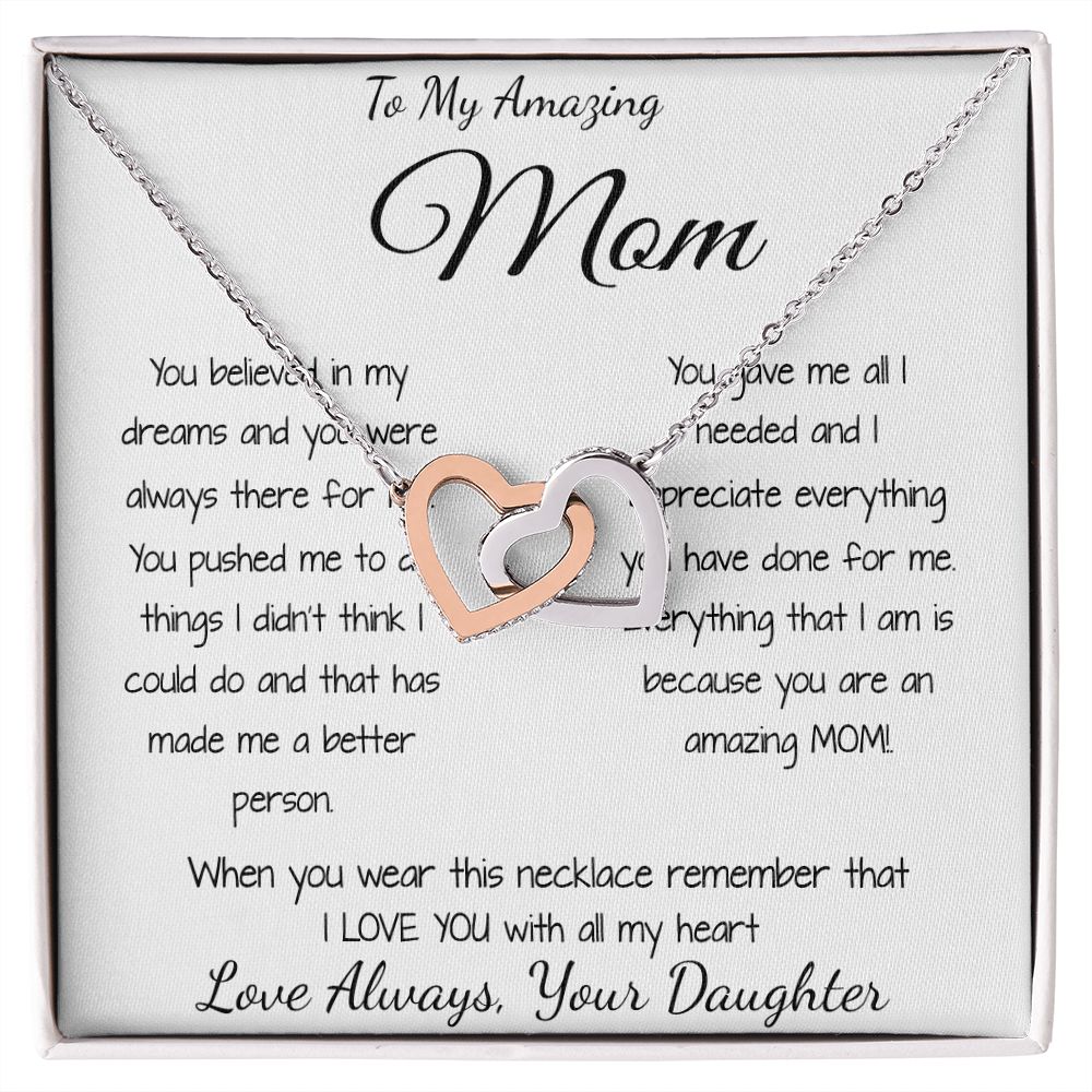 Mom Necklace - Gift for Mom from Daughter, Mother's Day Gift Mother's Day Interlocking Hearts Necklace