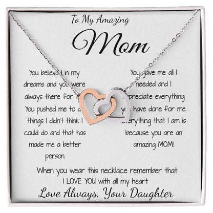 Mom Necklace - Gift for Mom from Daughter, Mother's Day Gift Mother's Day Interlocking Hearts Necklace