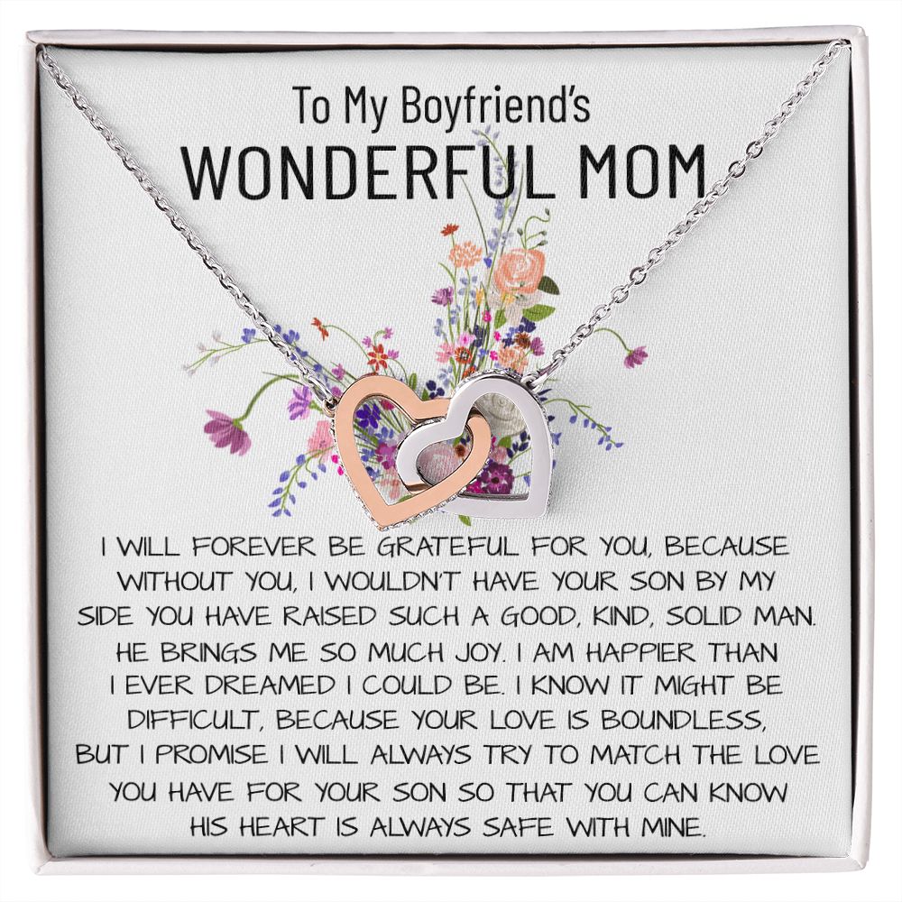 Mom Necklace, Mother-In-Law Necklace, To My Boyfriend's Mom Gift Necklace Mother's Day Interlocking Hearts Necklace