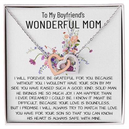Mom Necklace, Mother-In-Law Necklace, To My Boyfriend's Mom Gift Necklace Mother's Day Interlocking Hearts Necklace