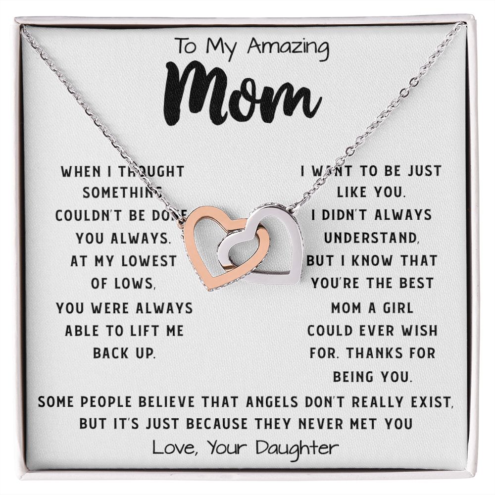 To My Amazing Mom Necklace From Son Little Boy You Taught Me Right Mom Birthday Gift For Her Mother's Day Necklace Mother's Day Interlocking Hearts Necklace
