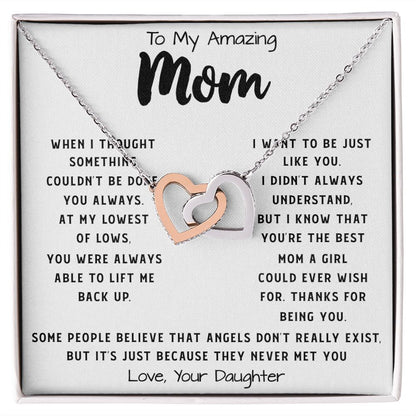 To My Amazing Mom Necklace From Son Little Boy You Taught Me Right Mom Birthday Gift For Her Mother's Day Necklace Mother's Day Interlocking Hearts Necklace