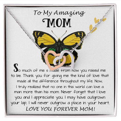 Mom Necklace Gift - To My Amazing Mom - From Son - Beautiful Gift Set Mom Necklace Mother's Day Interlocking Hearts Necklace