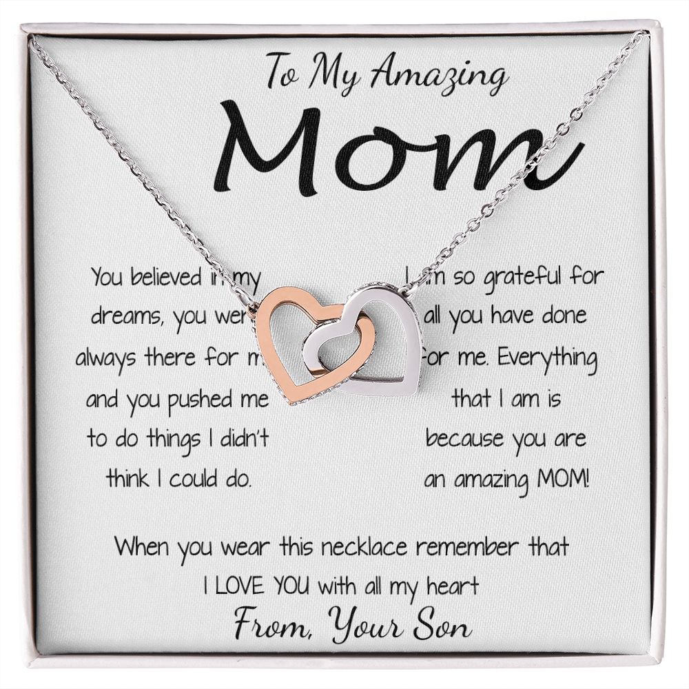 Mom Necklace - To Mom Necklace, Gift for Mom from Son Mother's Day Interlocking Hearts Necklace