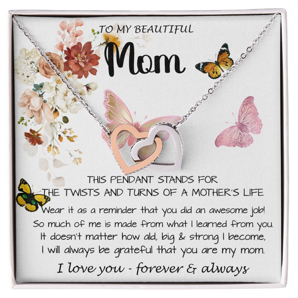 Mom Necklace Gift - To My Mom - Twists & Turns Gift Set Mom Necklace Mother's Day Interlocking Hearts Necklace