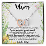 To My Amazing Mom Necklace From Son Little Boy You Taught Me Right Mom Birthday Gift For Her Mother's Day Necklace (1) Mother's Day Interlocking Hearts Necklace