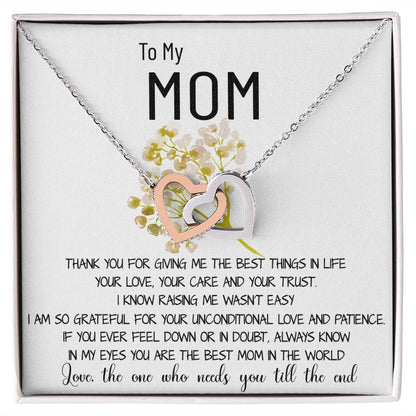 Mom Necklace Gift - To My Mom Necklace - Thank You For Giving Me The Best Things In Life Mother's Day Interlocking Hearts Necklace