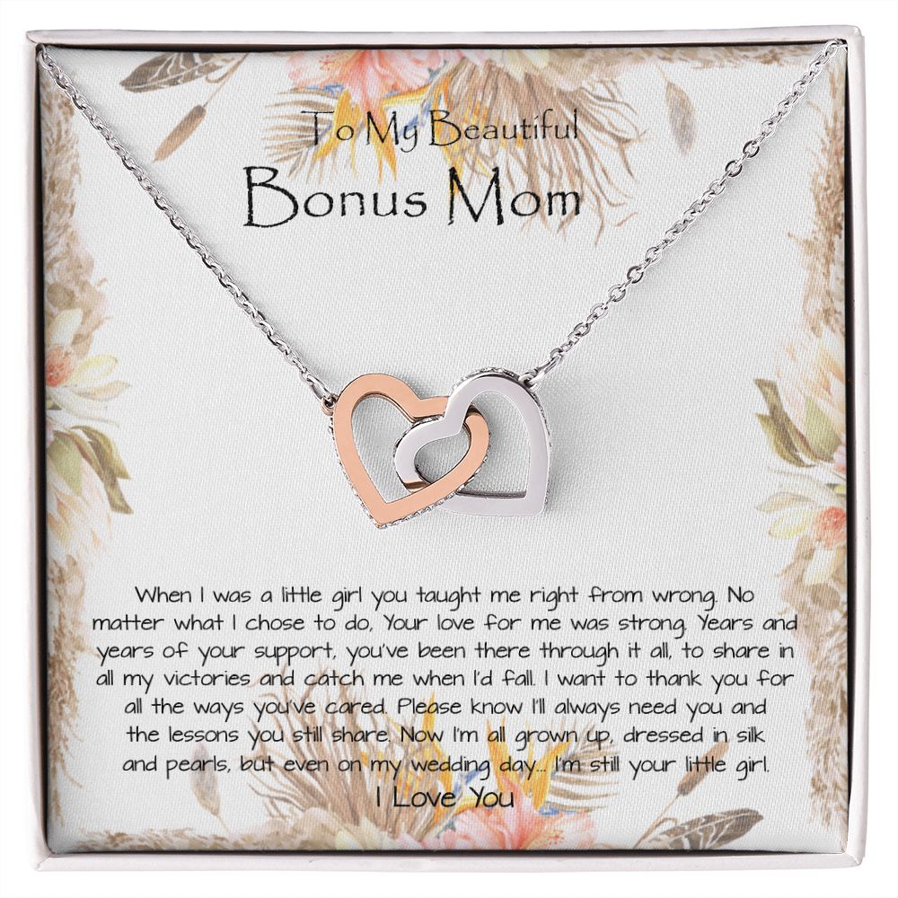 Bonus Mom Necklace, To My Beautiful Bonus Mom On My Wedding Day Necklace, Gift For Stepmother Of The Groom Gift Mother's Day Interlocking Hearts Necklace