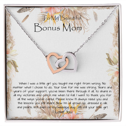 Bonus Mom Necklace, To My Beautiful Bonus Mom On My Wedding Day Necklace, Gift For Stepmother Of The Groom Gift Mother's Day Interlocking Hearts Necklace