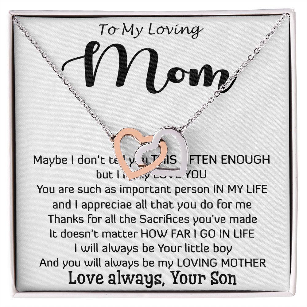 To My Loving Mom - Important Person In My Life Mother's Day Gift From Son Necklace Mother's Day Interlocking Hearts Necklace
