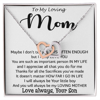 To My Loving Mom - Important Person In My Life Mother's Day Gift From Son Necklace Mother's Day Interlocking Hearts Necklace