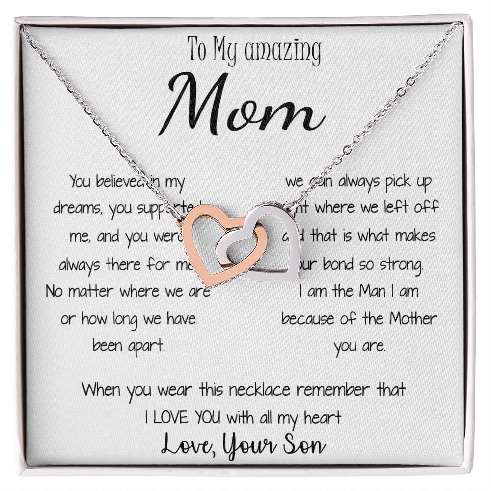 Mom Necklace - Gift for Mom from Son Mother's Day Interlocking Hearts Necklace