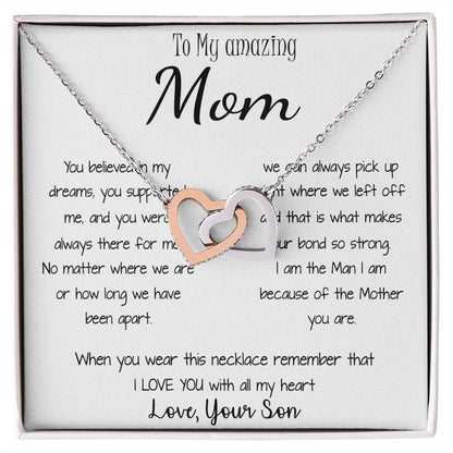 Mom Necklace - Gift for Mom from Son Mother's Day Interlocking Hearts Necklace