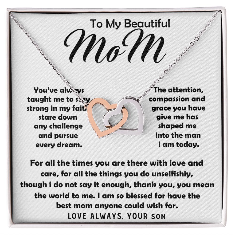 To My Beautiful Mom Necklace The Best Mom Anyone Could Wish For, Mother's Day Gift Necklace Mother's Day Interlocking Hearts Necklace