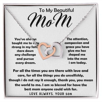 To My Beautiful Mom Necklace The Best Mom Anyone Could Wish For, Mother's Day Gift Necklace Mother's Day Interlocking Hearts Necklace