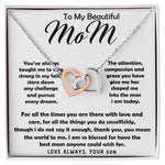 To My Beautiful Mom Necklace The Best Mom Anyone Could Wish For, Mother's Day Gift Necklace Mother's Day Interlocking Hearts Necklace
