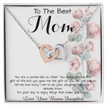 To Mom - From Bonus Daughter - Woman Like No Other Mother's Day Necklace Mother's Day Interlocking Hearts Necklace