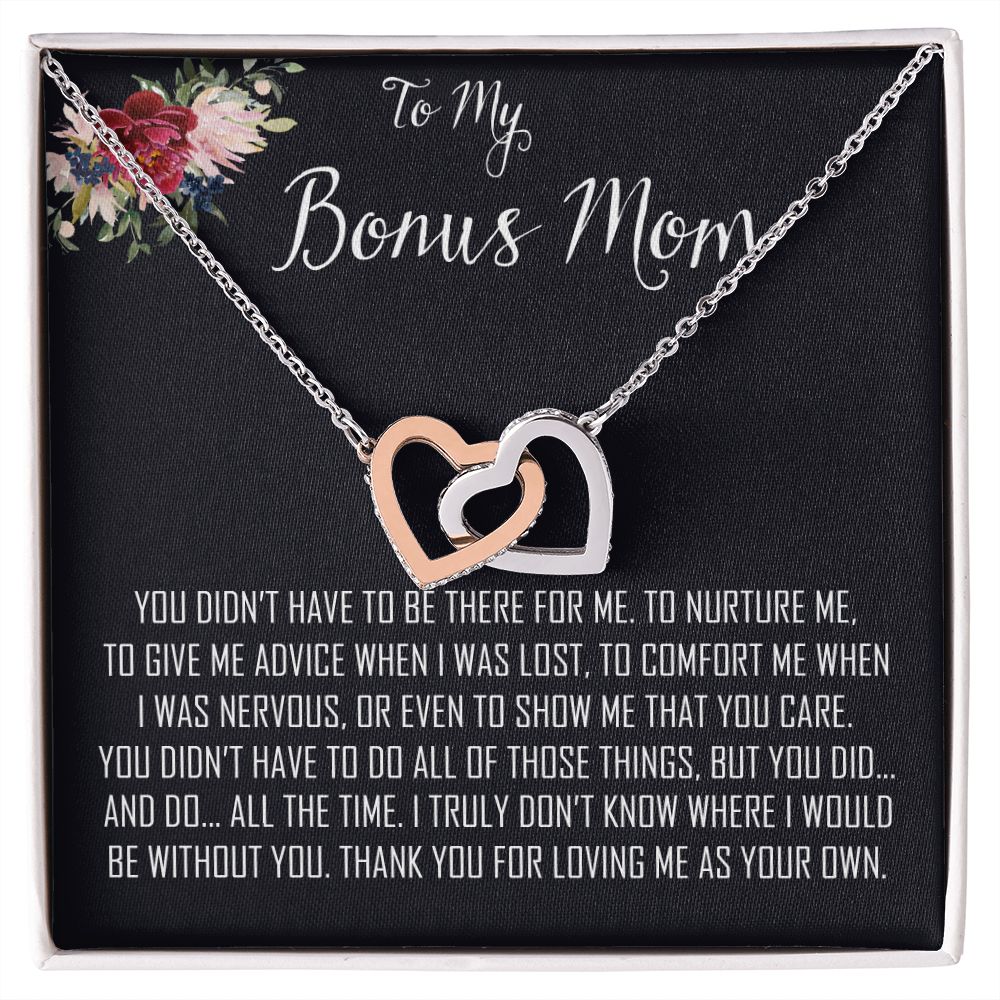 To My Bonus Mom Necklace, Thank You For Everything Mother's Day Gift For Mom Mother's Day Interlocking Hearts Necklace